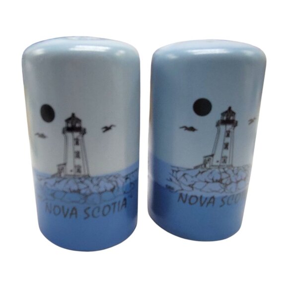 Lighthouse Ceramic Salt & Pepper Shakers 3" Coastal Decor Nova Scotia Stoneware - Picture 1 of 7